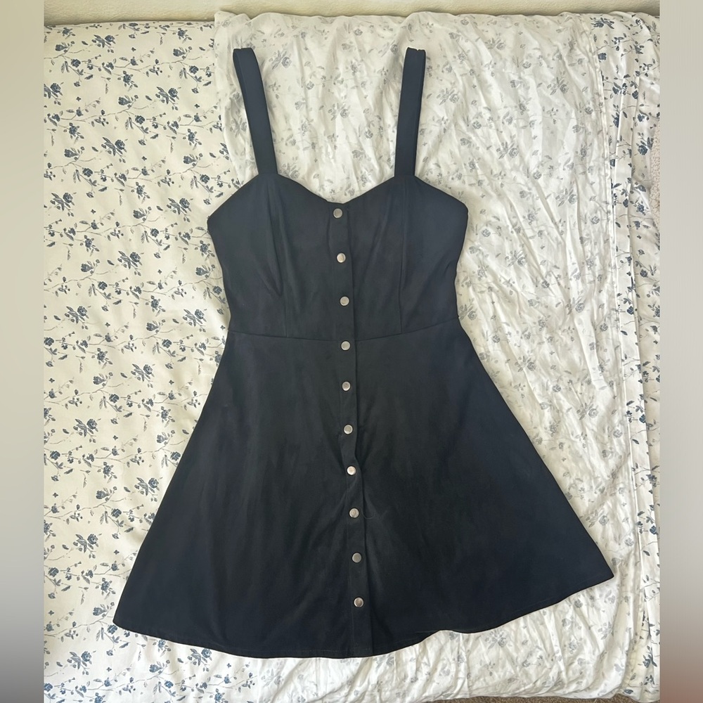 Black button down mini velvet dress